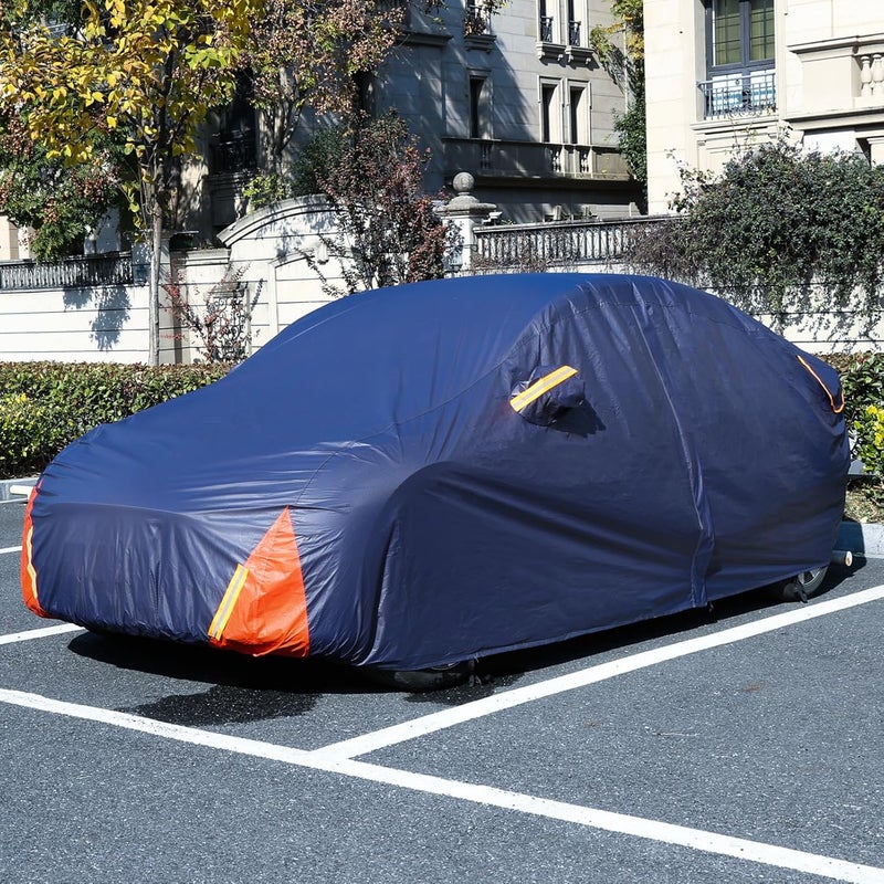DINGHAO Tesla Model Y Car Cover Waterproof All Weather, 6 Layers Outdoor Full Exterior Cover Rain Sun UV Snowproof Protection with Zipper Cotton, Mirror Pocket and Charging Port - Image 5